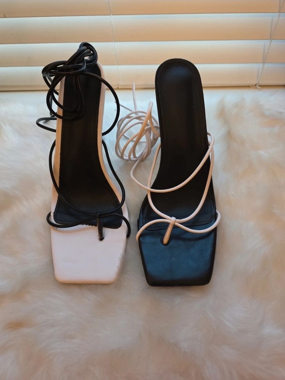 Asymmetrical Two-Tone Lace-Up Square Toe Heels - Black & White Sz 10